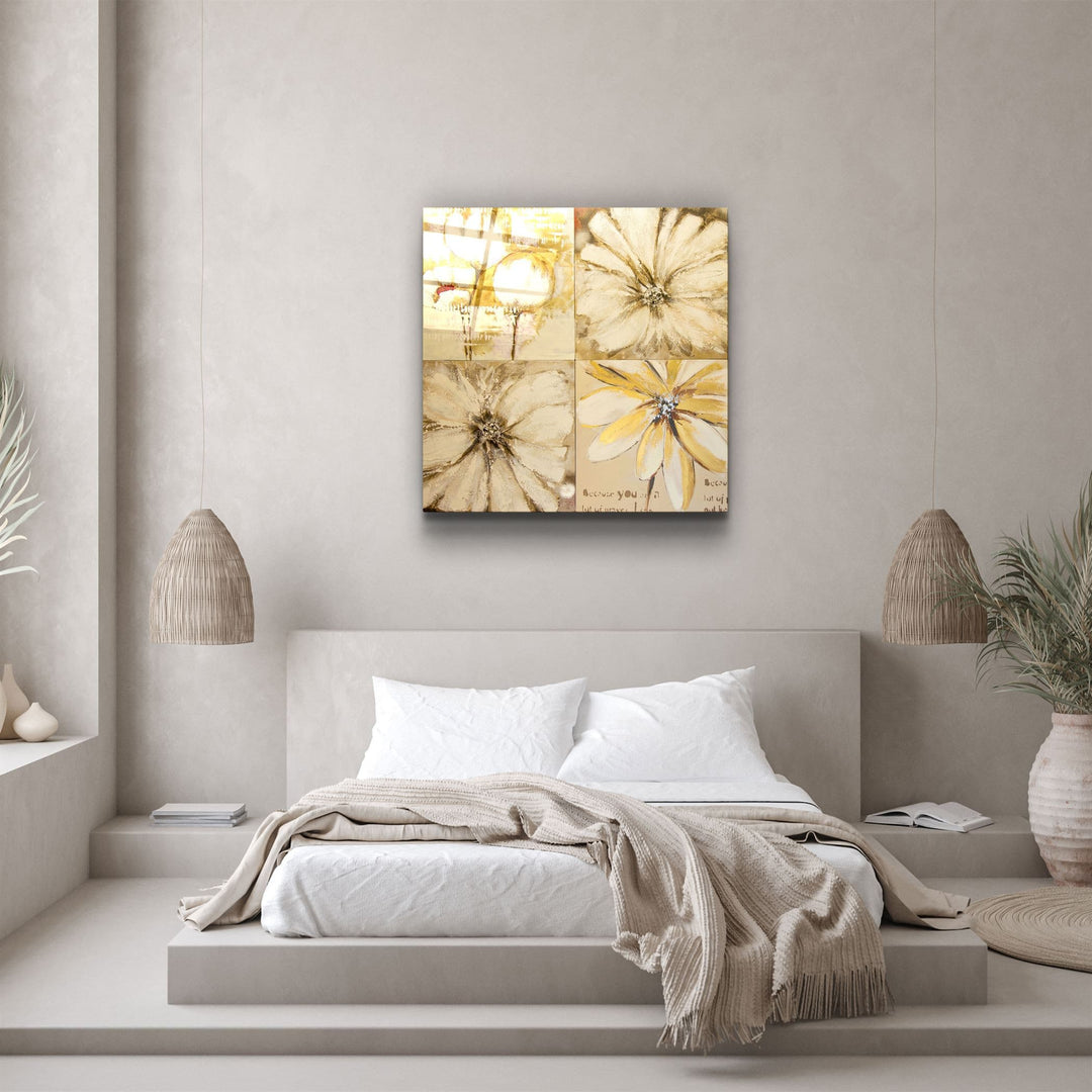 ・"Abstract Yellow Flowers"・Glass Wall Art | Artdesigna Glass Printing Wall Arts.