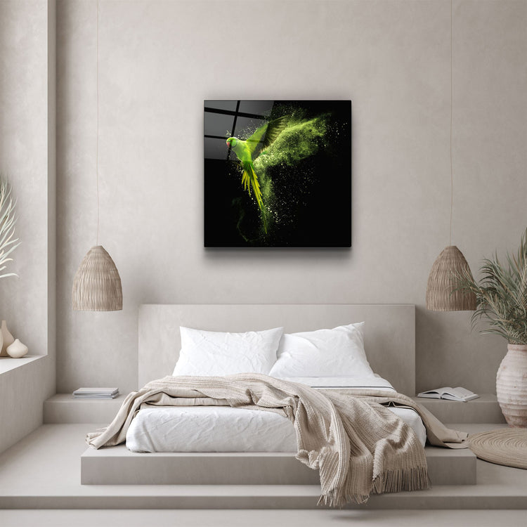 ・"Green Parrot"・Glass Wall Art | Artdesigna Glass Printing Wall Arts.