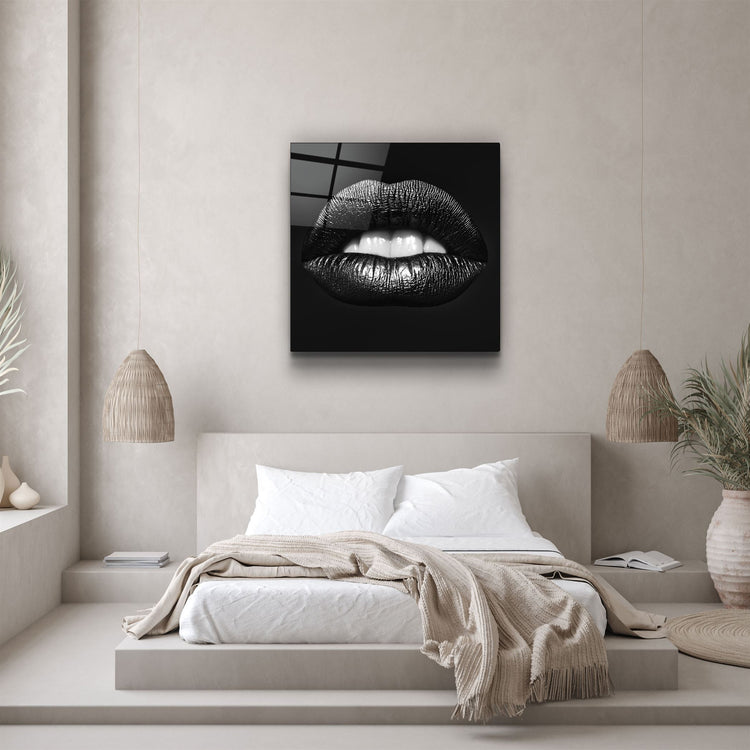 ・"Black Lips"・Glass Wall Art | Artdesigna Glass Printing Wall Arts.