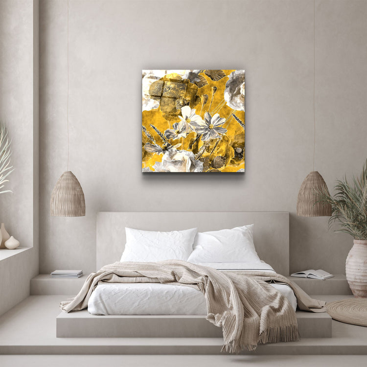 ・"Yellow Flowers"・Glass Wall Art | Artdesigna Glass Printing Wall Arts.