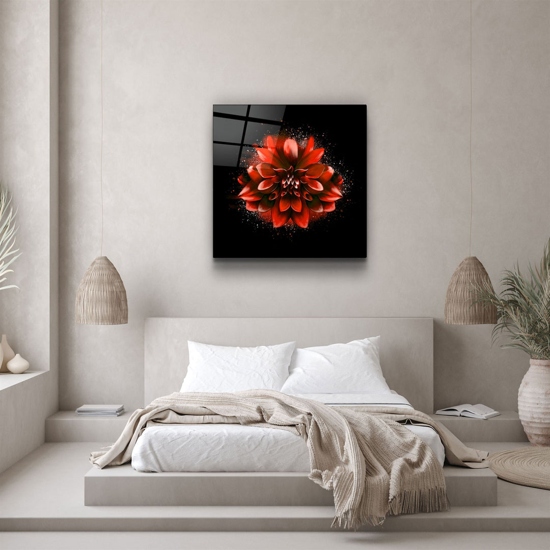 ・"Red Flower"・Glass Wall Art | Artdesigna Glass Printing Wall Arts.