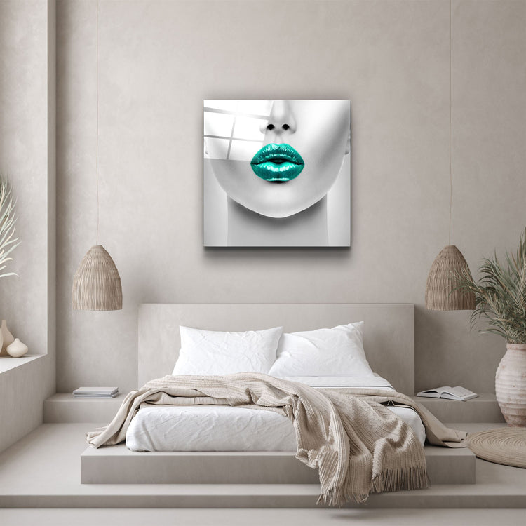 ・"Green Lips"・Glass Wall Art | Artdesigna Glass Printing Wall Arts.