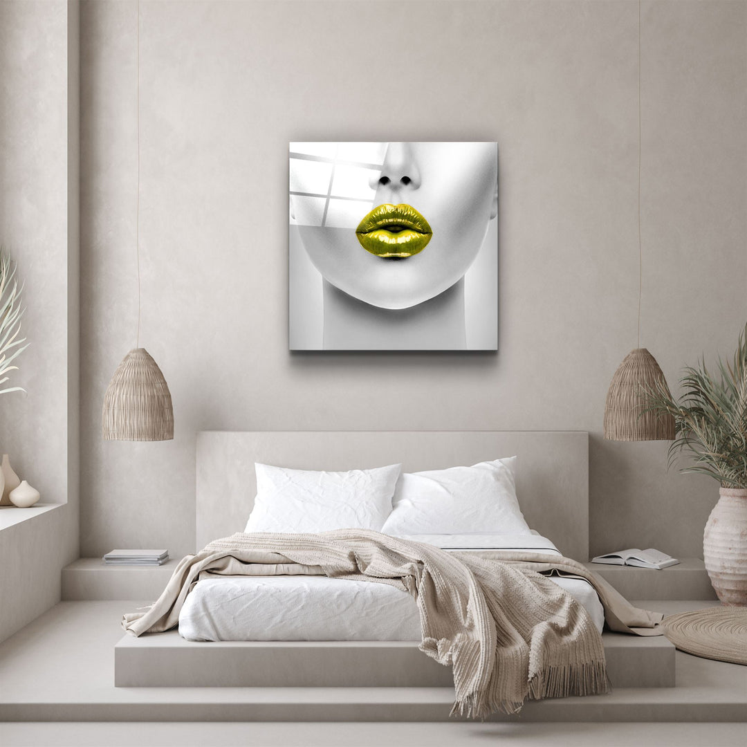 ・"Yellow Lips"・Glass Wall Art | Artdesigna Glass Printing Wall Arts.