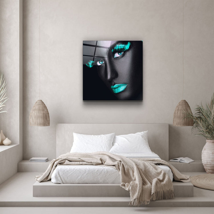 ・"Green Lips and Eyes"・Glass Wall Art | Artdesigna Glass Printing Wall Arts.