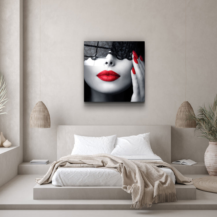 ・"Red Lips and Nails"・Glass Wall Art | Artdesigna Glass Printing Wall Arts.