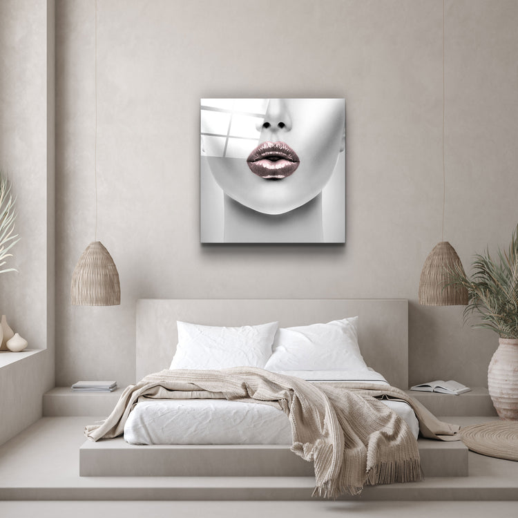 ・"Pink Lips"・Glass Wall Art | Artdesigna Glass Printing Wall Arts.