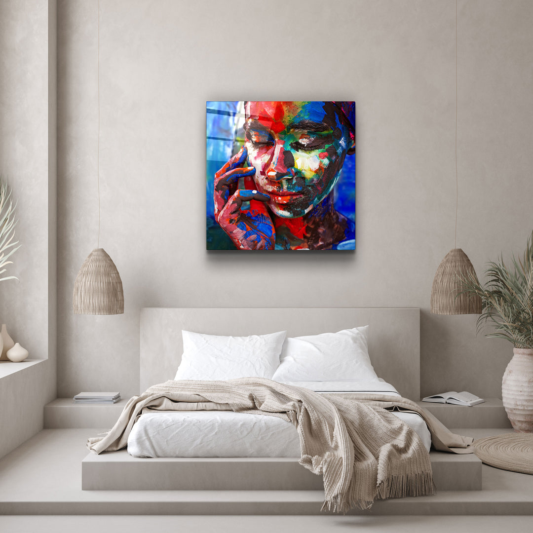 ・"Abstract Colors Woman Portrait"・Glass Wall Art | Artdesigna Glass Printing Wall Arts.