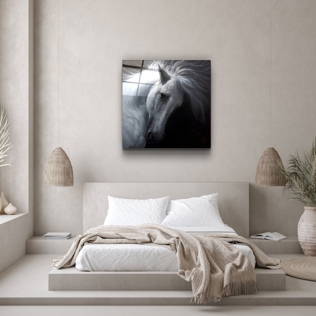 ・"Abstract White Horse"・Glass Wall Art | Artdesigna Glass Printing Wall Arts.