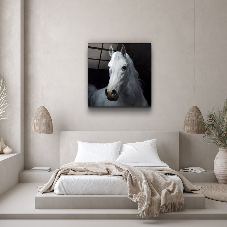 ・"Abstract White Horse V2"・Glass Wall Art | Artdesigna Glass Printing Wall Arts.