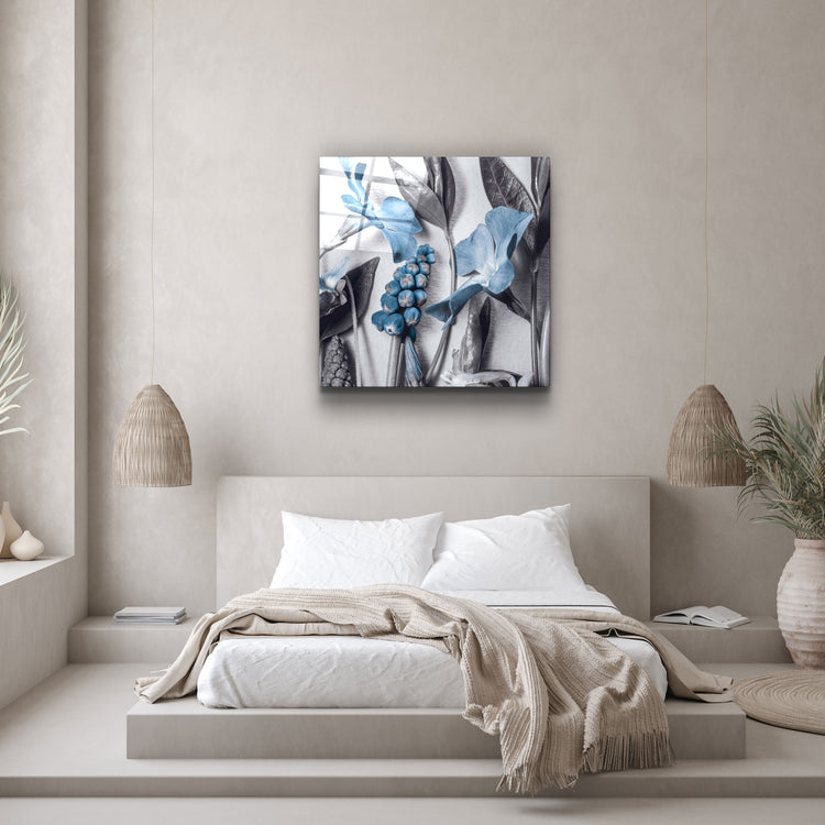 ・"Abstract Blue Flowers"・Glass Wall Art | Artdesigna Glass Printing Wall Arts.