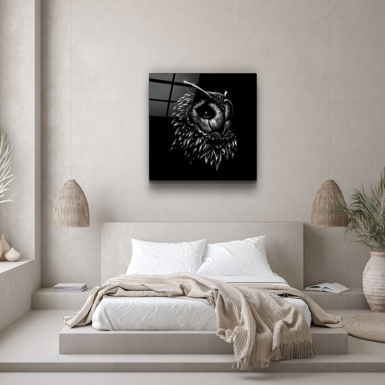 ・"Abstract Black Owl"・Glass Wall Art | Artdesigna Glass Printing Wall Arts.