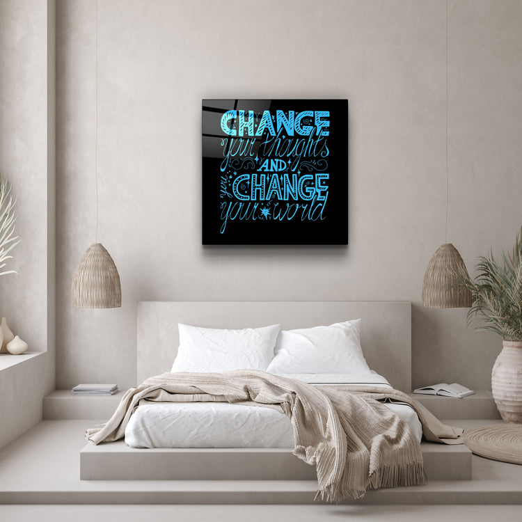 ・"Change Your World - Blue"・Glass Wall Art | Artdesigna Glass Printing Wall Arts.