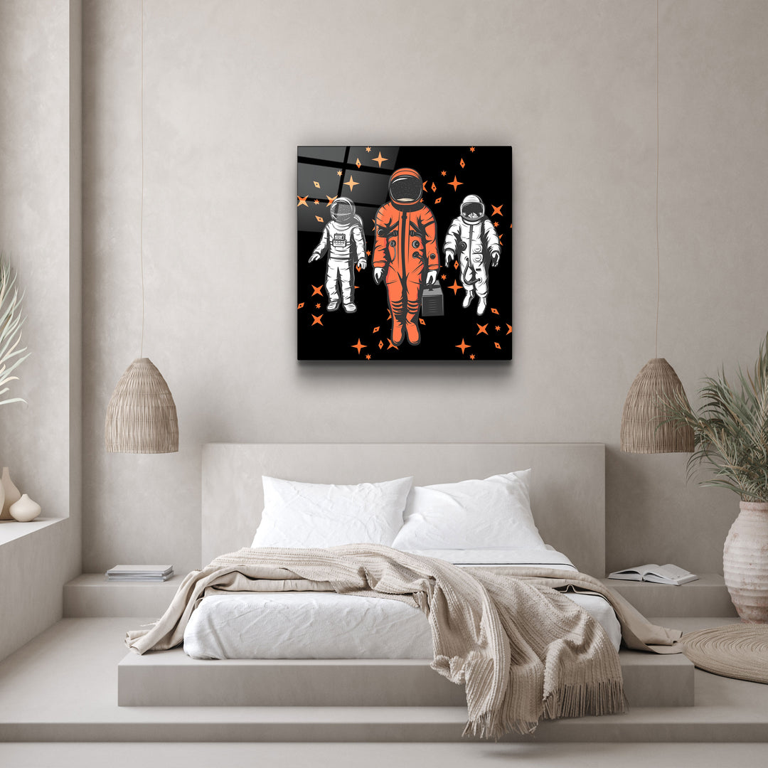 ・"Three Astronauts"・Glass Wall Art | Artdesigna Glass Printing Wall Arts.