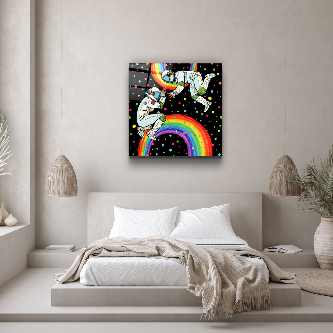 ・"Rainbow Astronauts"・Glass Wall Art | Artdesigna Glass Printing Wall Arts.