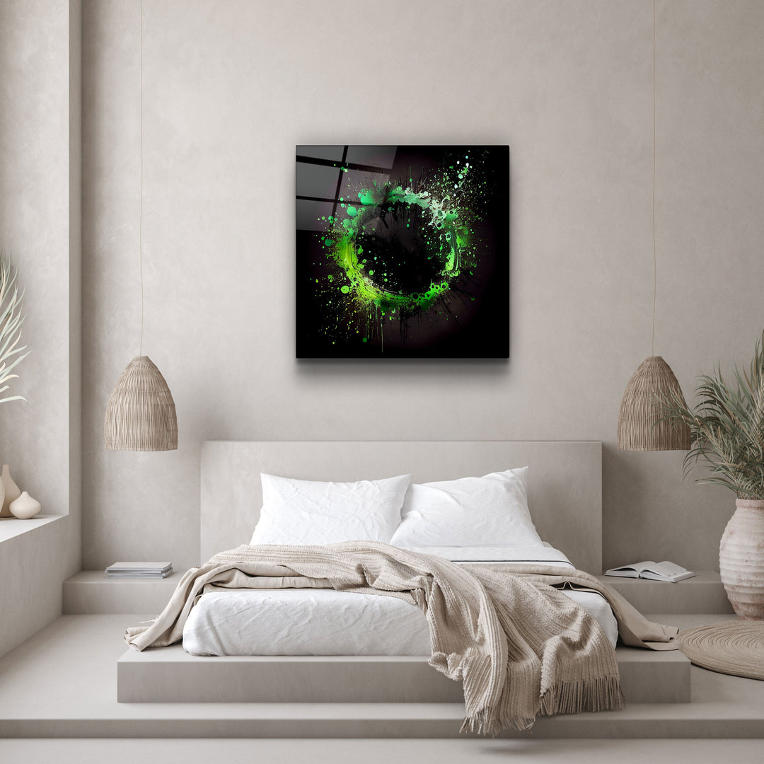 ."Paint Splash Ring-Green". Designer's Collection Glass Wall Art