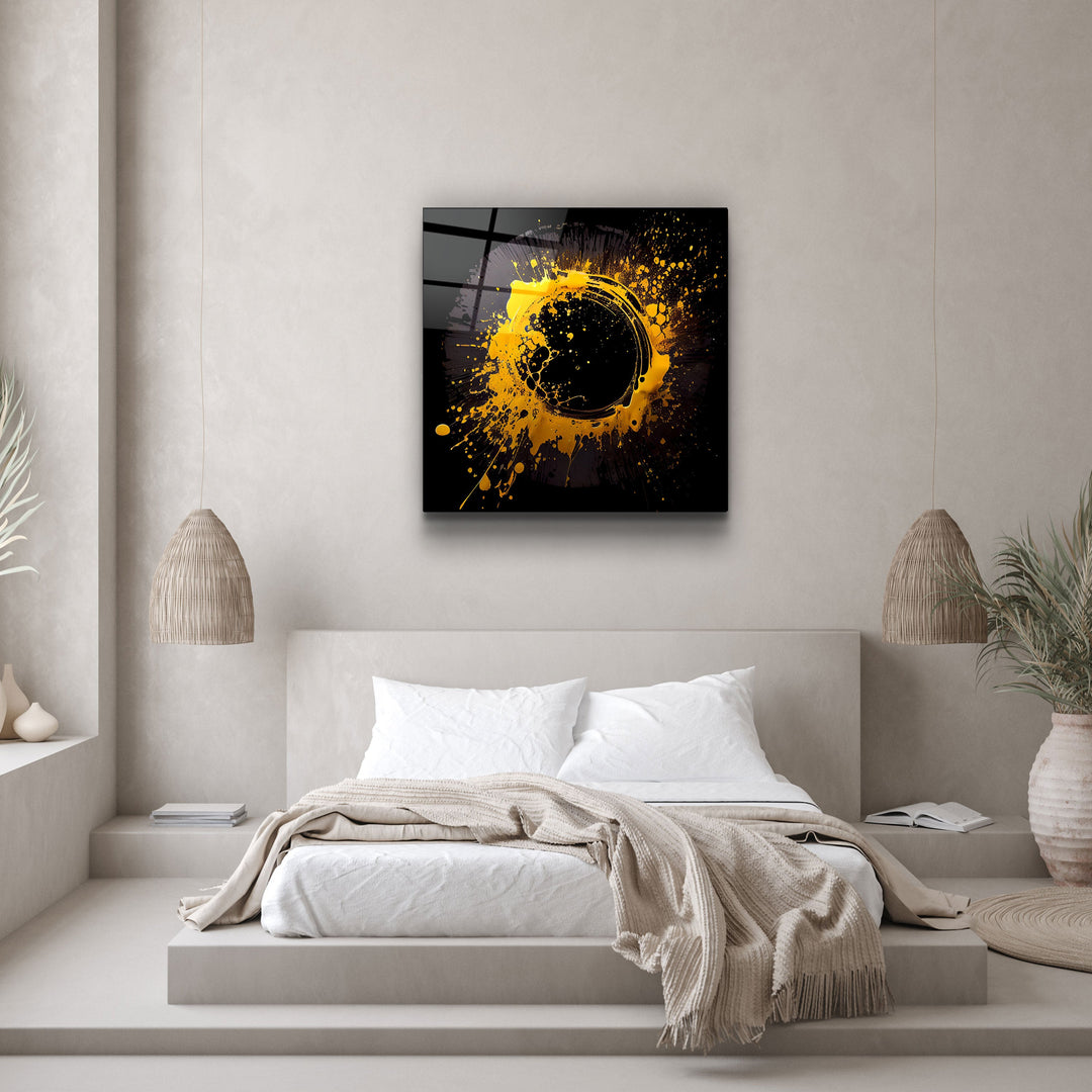 ."Paint Splash Ring-Yellow". Designer's Collection Glass Wall Art