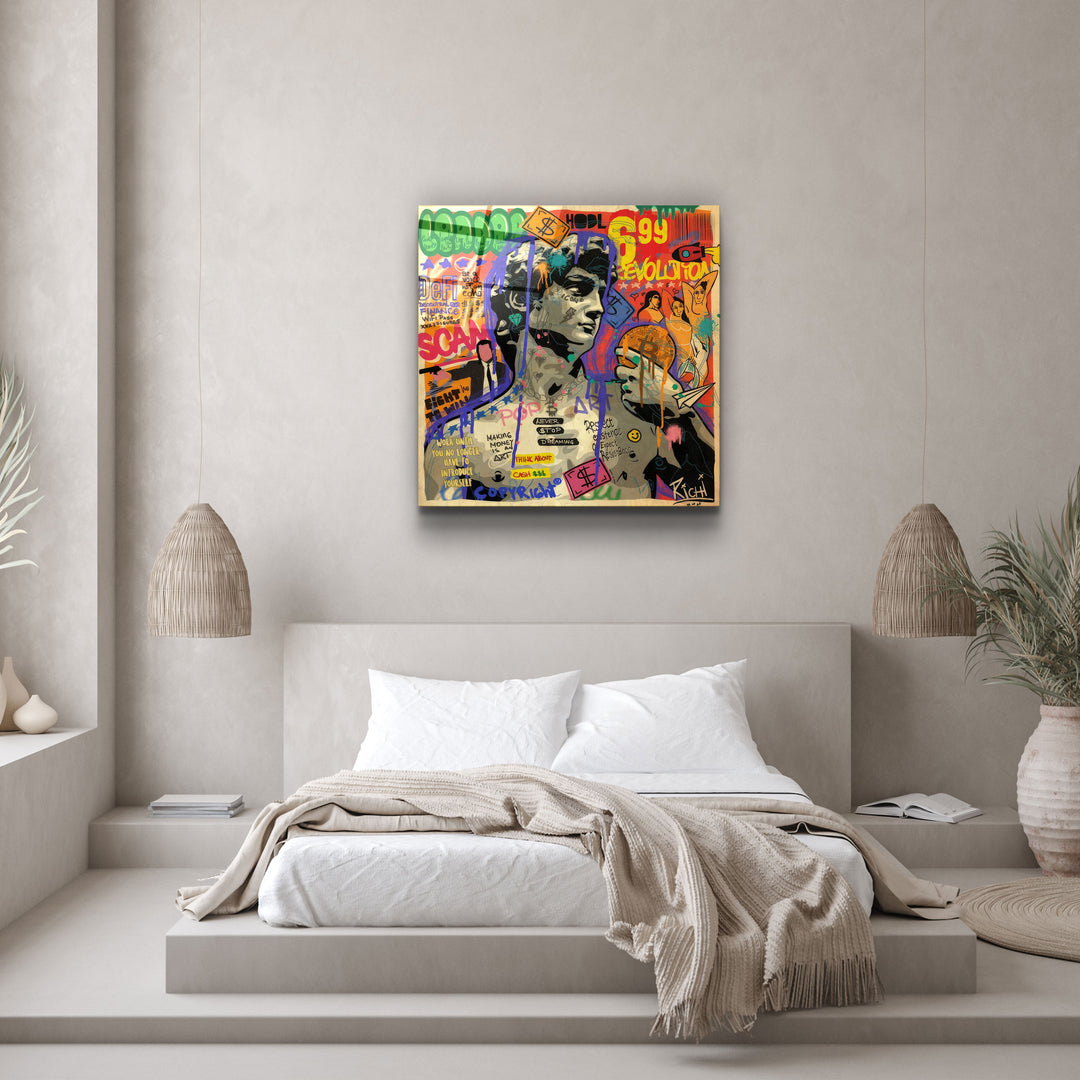 ."Statue Pop Art". Designer's Collection Glass Wall Art