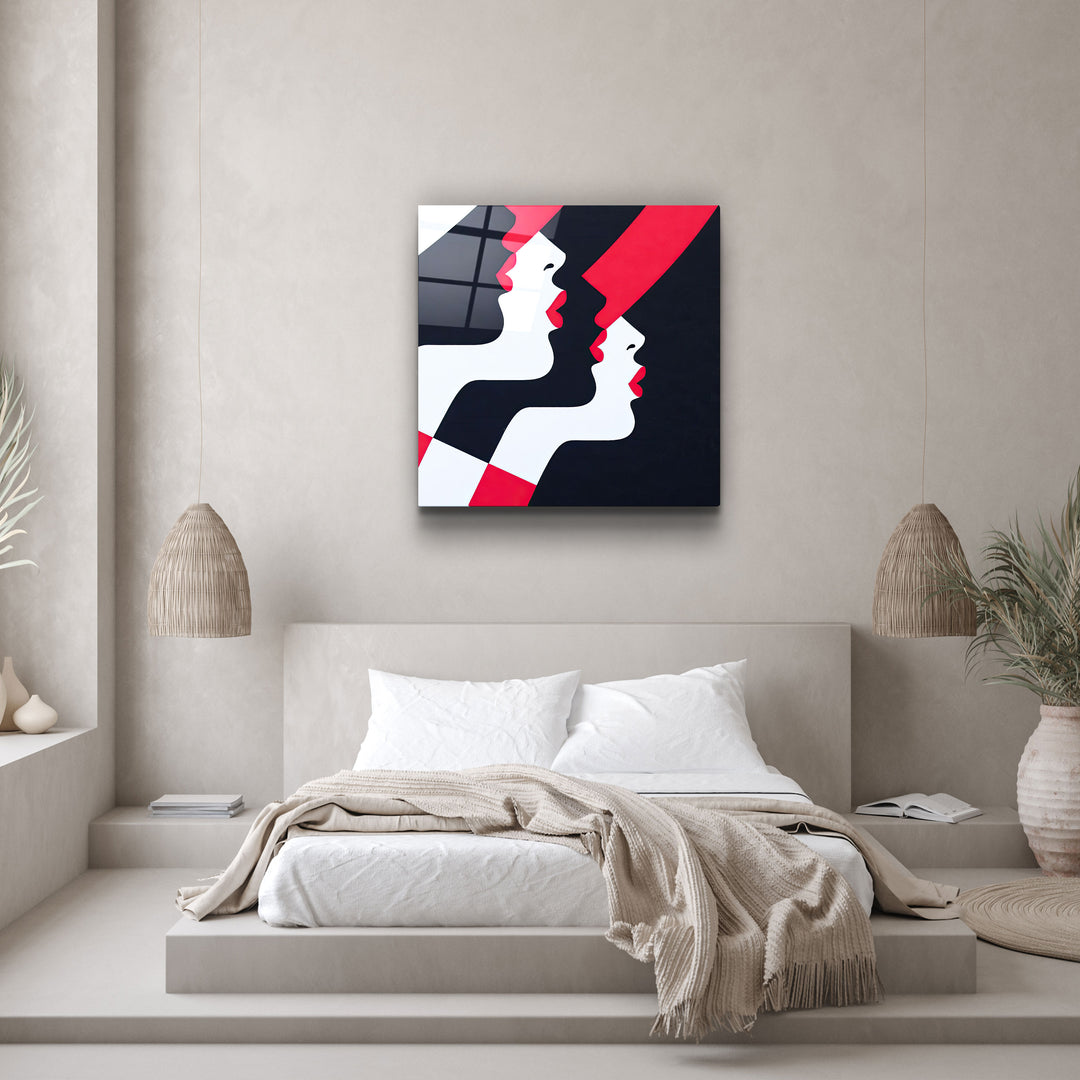 ."Retro Hats and Red Lips". Designer's Collection Glass Wall Art