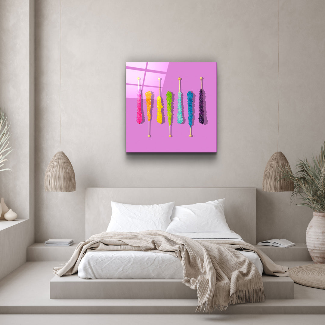 ."Sweet Sticks Retro". Designer's Collection Glass Wall Art