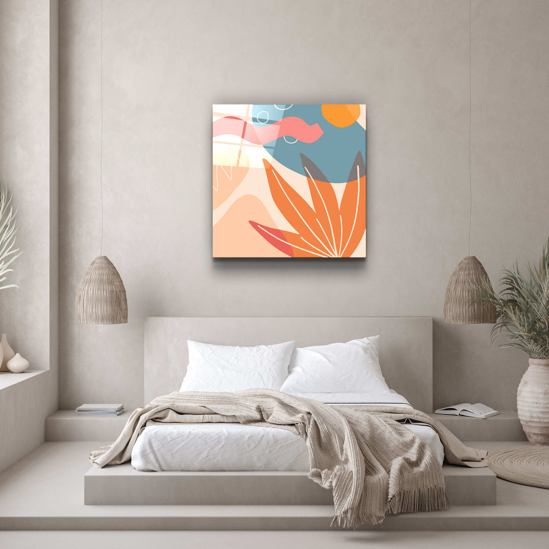 ."Terracota Abstract Flowers V2". Designer's Collection Glass Wall Art