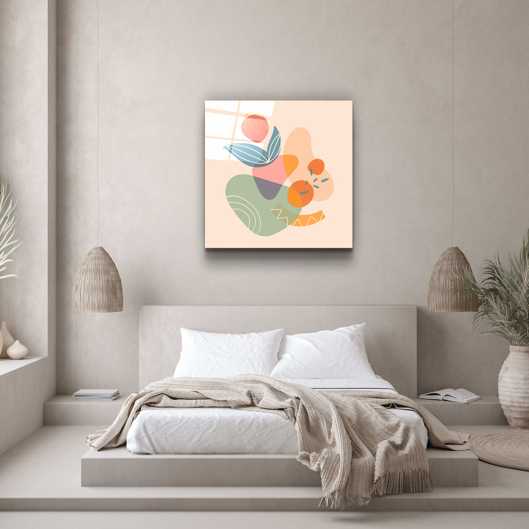 ."Terracota Abstract Flowers V3". Designer's Collection Glass Wall Art