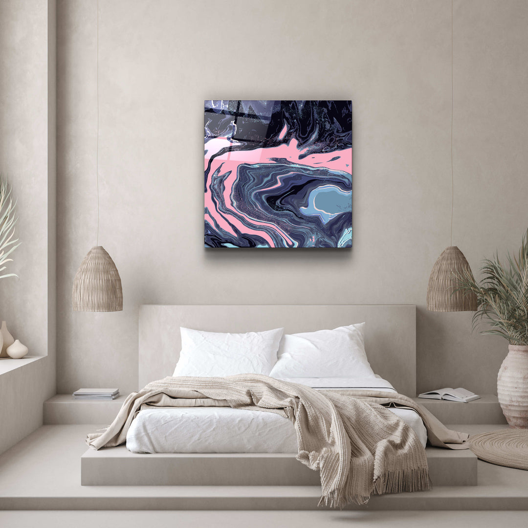 ."Pink Wave in the Black". Designer's Collection Glass Wall Art