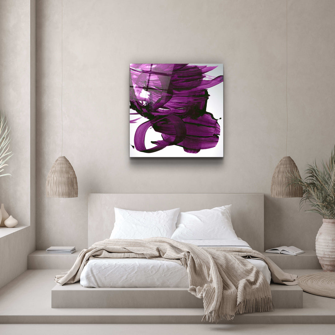 ."Purple Abstract Brush Strokes". Designer's Collection Glass Wall Art