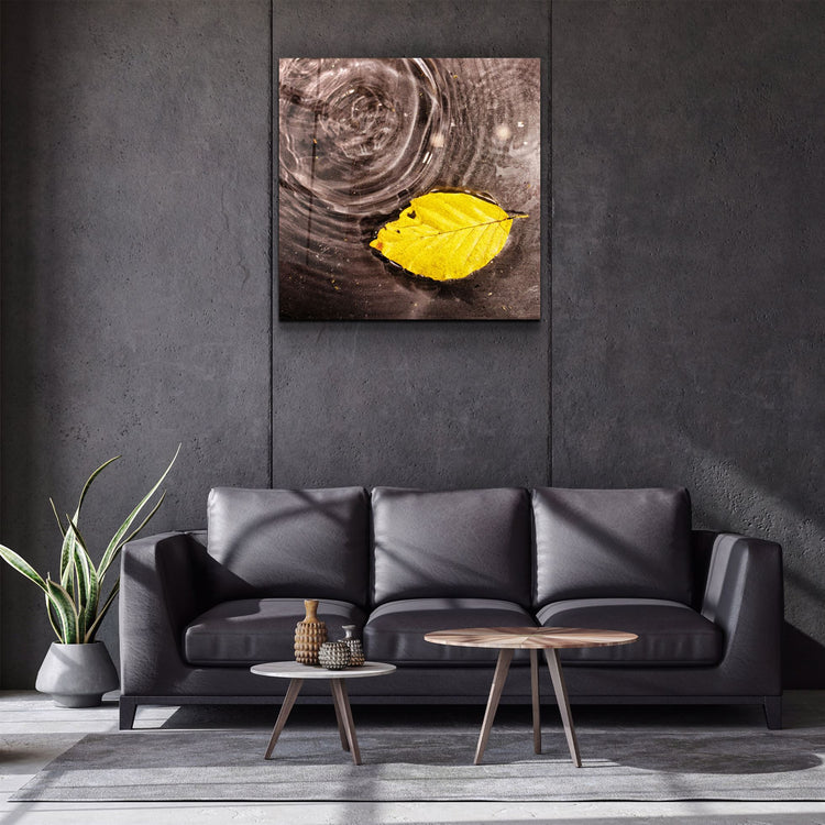 ・"Yellow Leaf on the Water"・Glass Wall Art | Artdesigna Glass Printing Wall Arts.