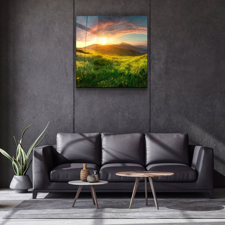 ・"Sunset Mountain"・Glass Wall Art | Artdesigna Glass Printing Wall Arts.