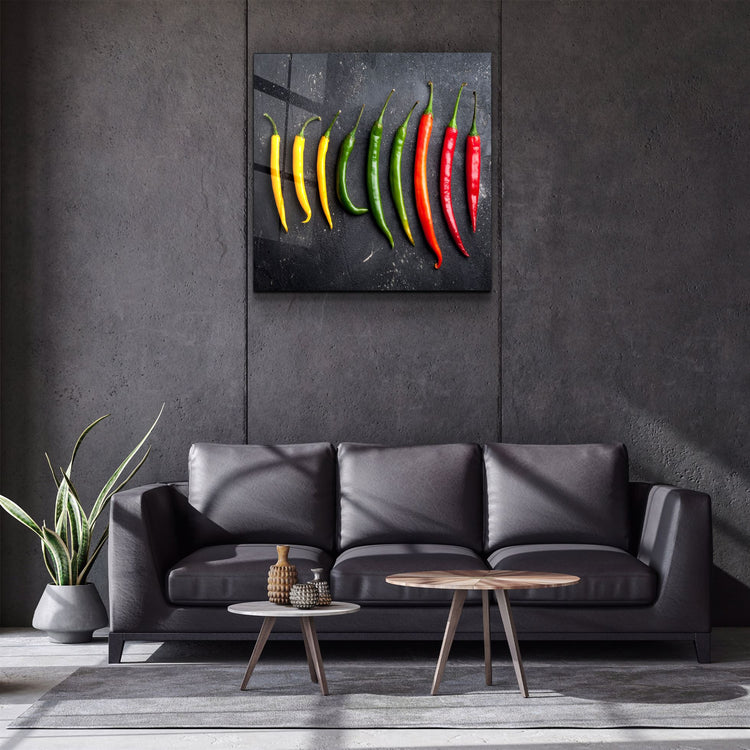 ・"Colorful Peppers"・Glass Wall Art | Artdesigna Glass Printing Wall Arts.