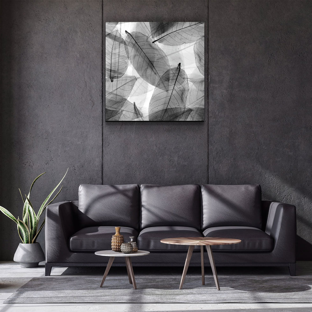 ・"Black and White Leaves"・Glass Wall Art | Artdesigna Glass Printing Wall Arts.