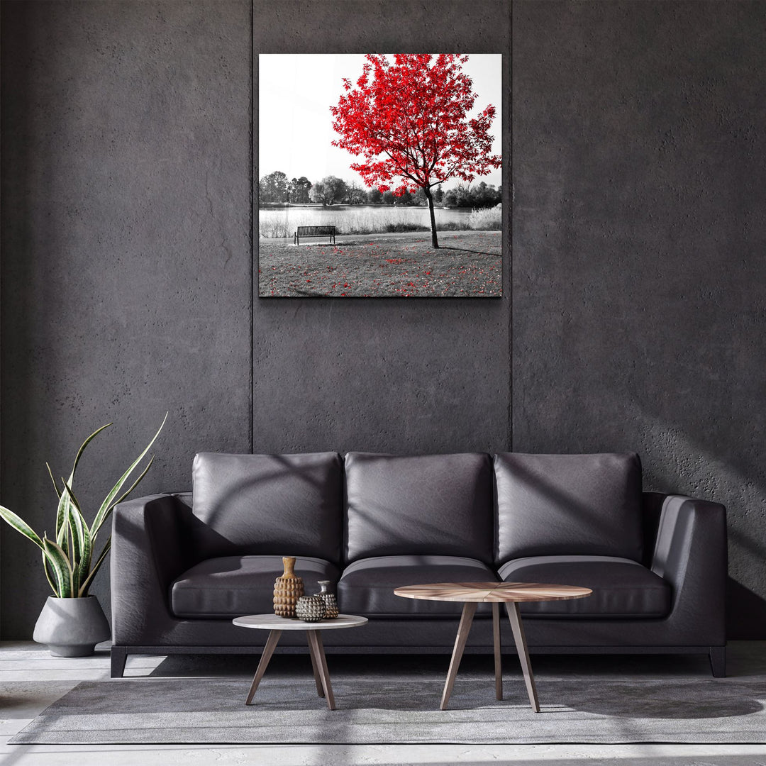 ・"Red Tree"・Glass Wall Art | Artdesigna Glass Printing Wall Arts.