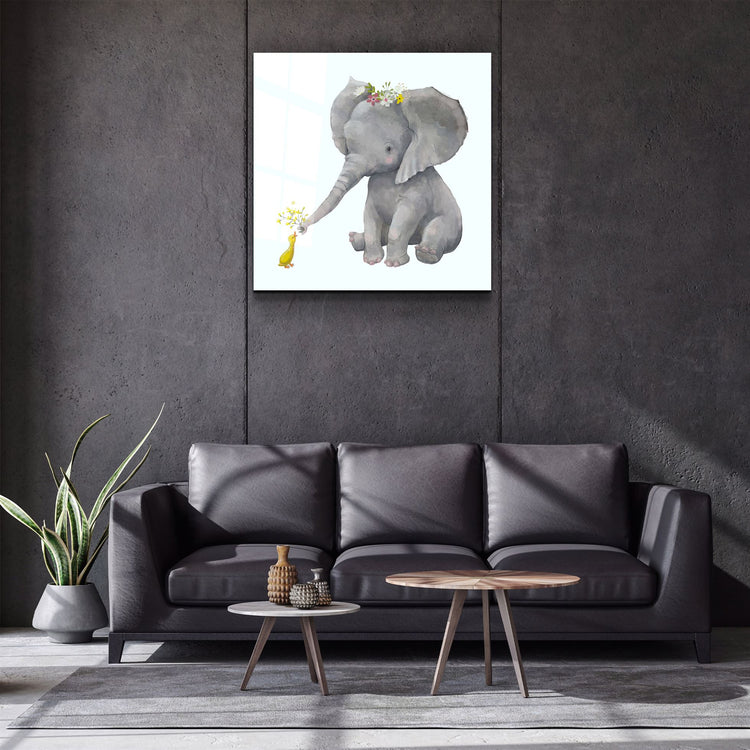 ・"Elephant and Duck"・Glass Wall Art | Artdesigna Glass Printing Wall Arts.