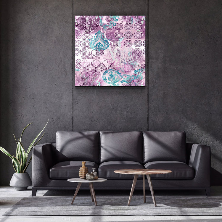 ・"Purple Damask"・Glass Wall Art | Artdesigna Glass Printing Wall Arts.