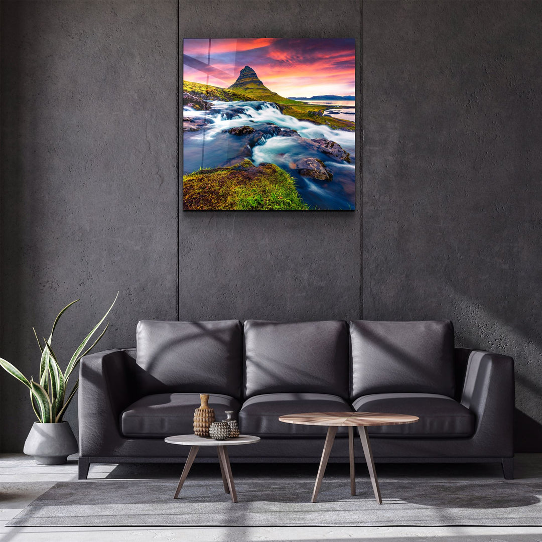 ・"Mountain River Landscape"・Glass Wall Art | Artdesigna Glass Printing Wall Arts.