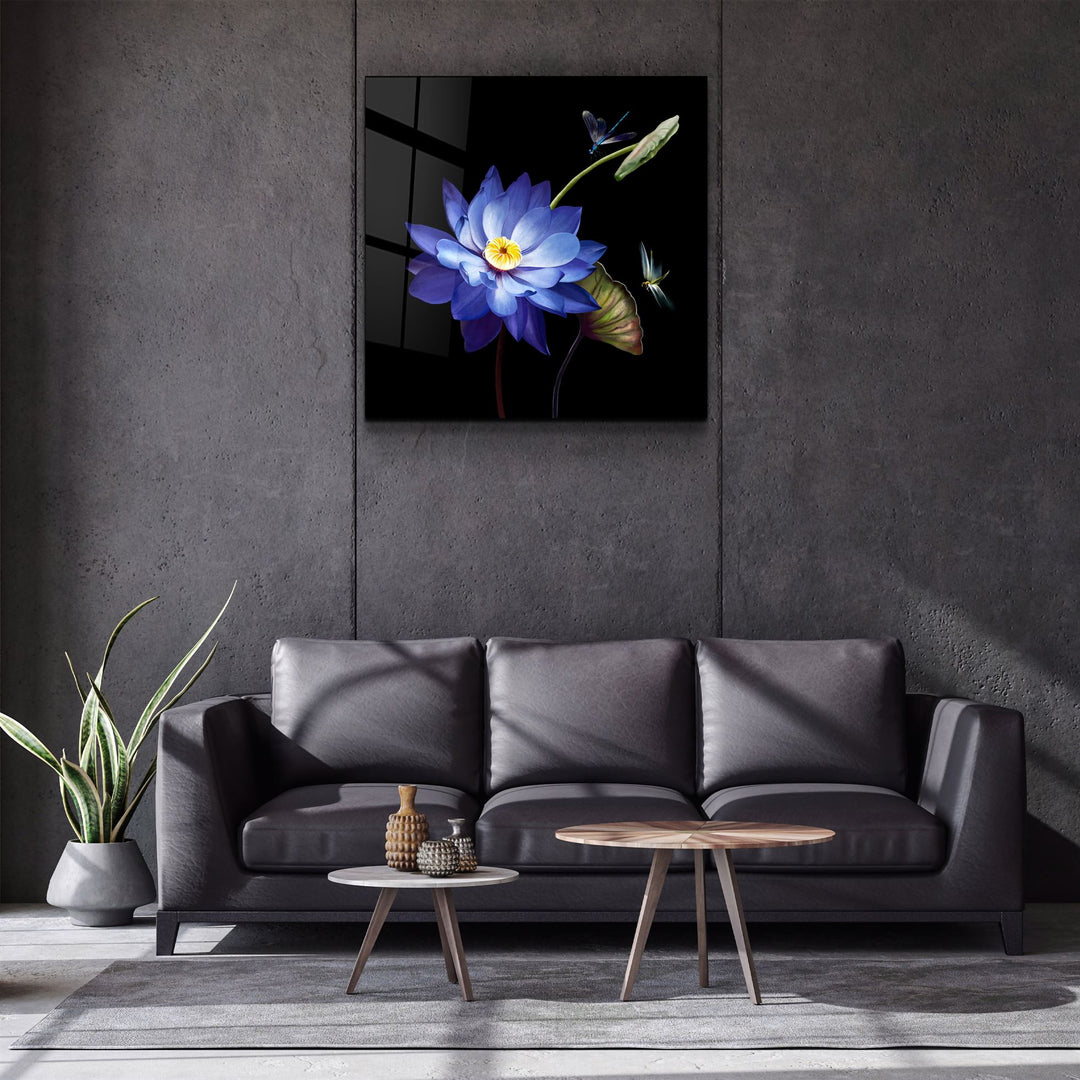 ・"Blue Flower"・Glass Wall Art | Artdesigna Glass Printing Wall Arts.