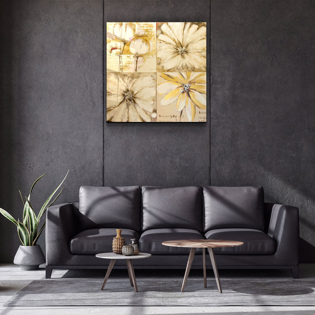 ・"Abstract Yellow Flowers"・Glass Wall Art | Artdesigna Glass Printing Wall Arts.