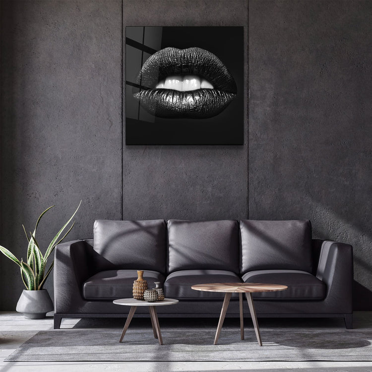 ・"Black Lips"・Glass Wall Art | Artdesigna Glass Printing Wall Arts.