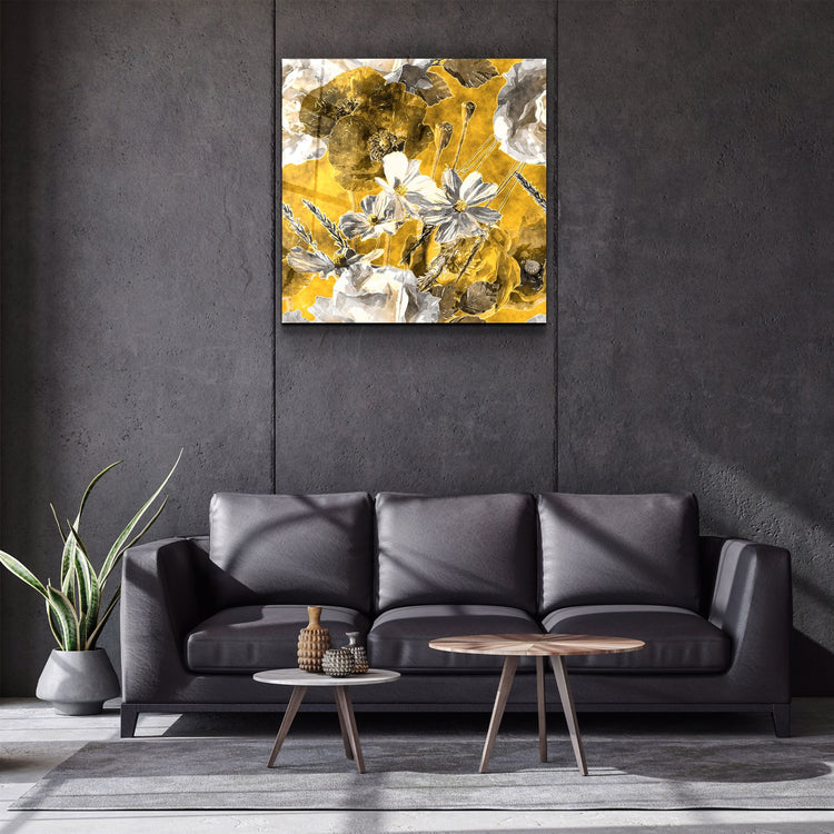 ・"Yellow Flowers"・Glass Wall Art | Artdesigna Glass Printing Wall Arts.