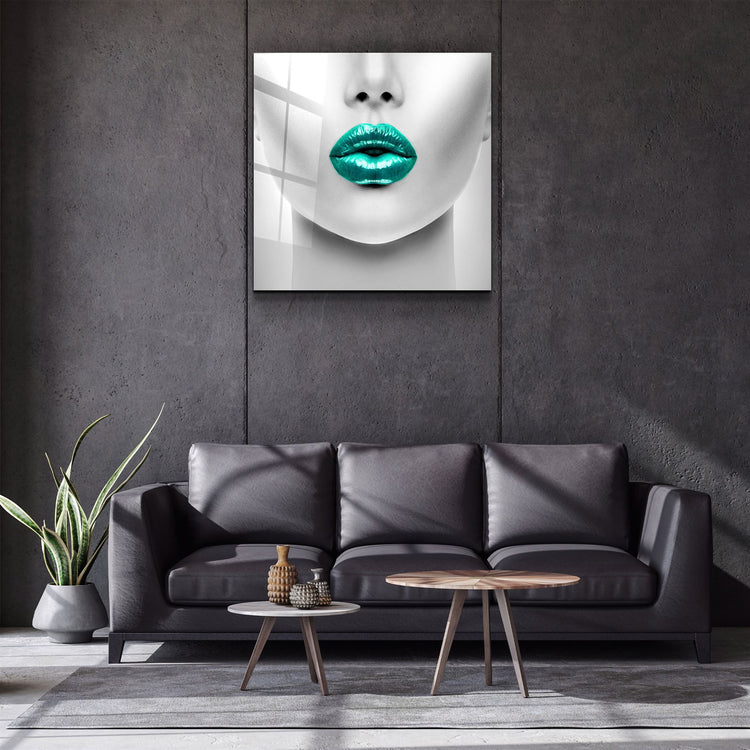 ・"Green Lips"・Glass Wall Art | Artdesigna Glass Printing Wall Arts.