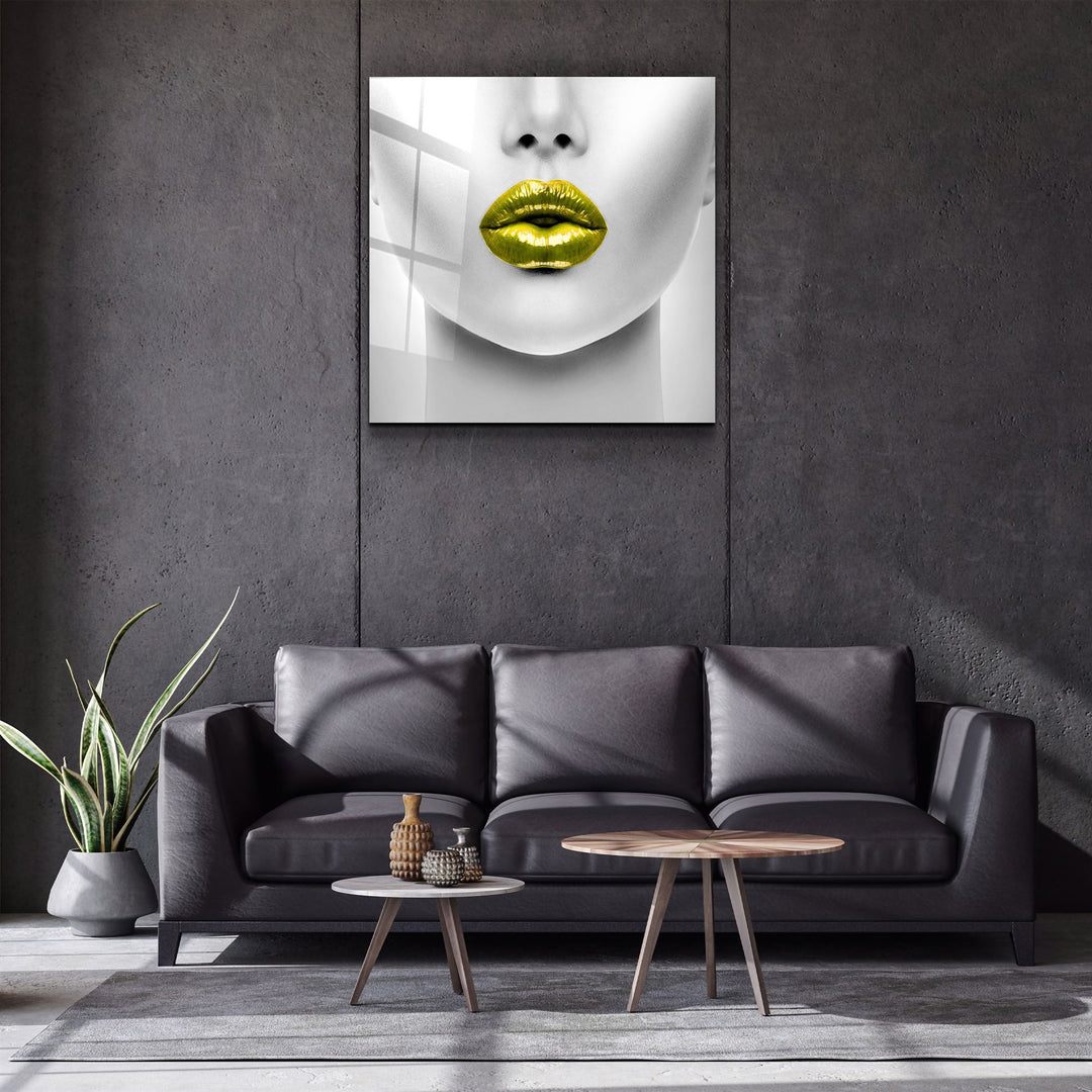 ・"Yellow Lips"・Glass Wall Art | Artdesigna Glass Printing Wall Arts.