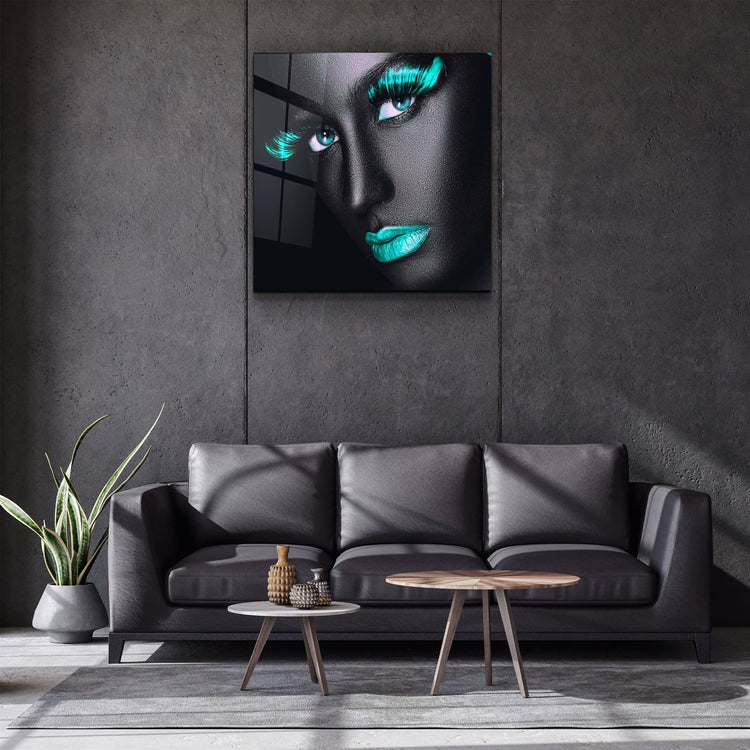 ・"Green Lips and Eyes"・Glass Wall Art | Artdesigna Glass Printing Wall Arts.