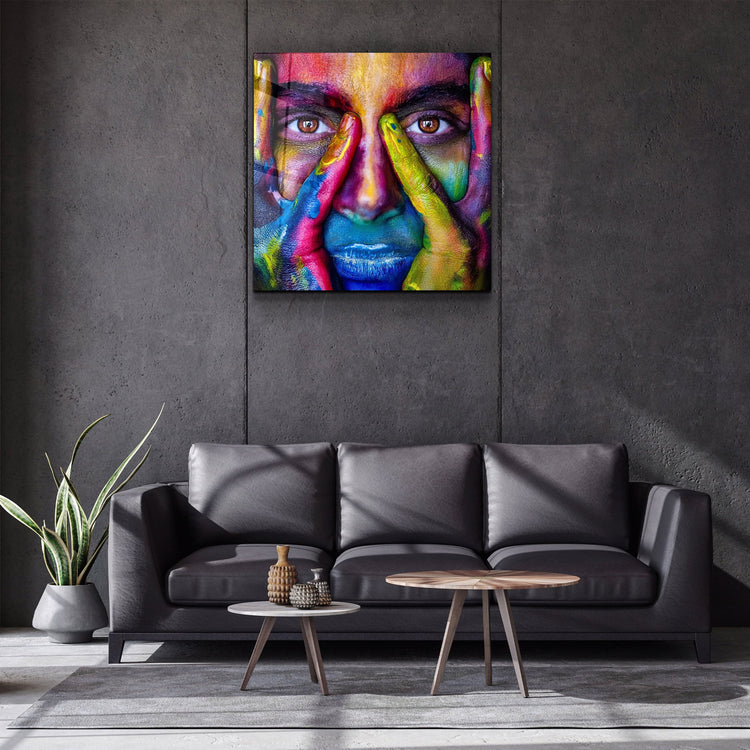 ・"Abstract Colorful Face"・Glass Wall Art | Artdesigna Glass Printing Wall Arts.