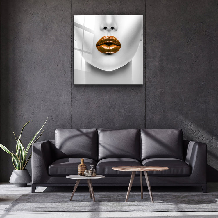 ・"Orange Lips"・Glass Wall Art | Artdesigna Glass Printing Wall Arts.