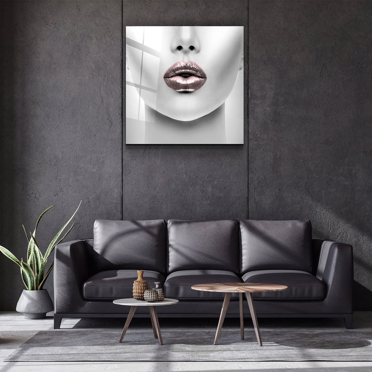 ・"Pink Lips"・Glass Wall Art | Artdesigna Glass Printing Wall Arts.