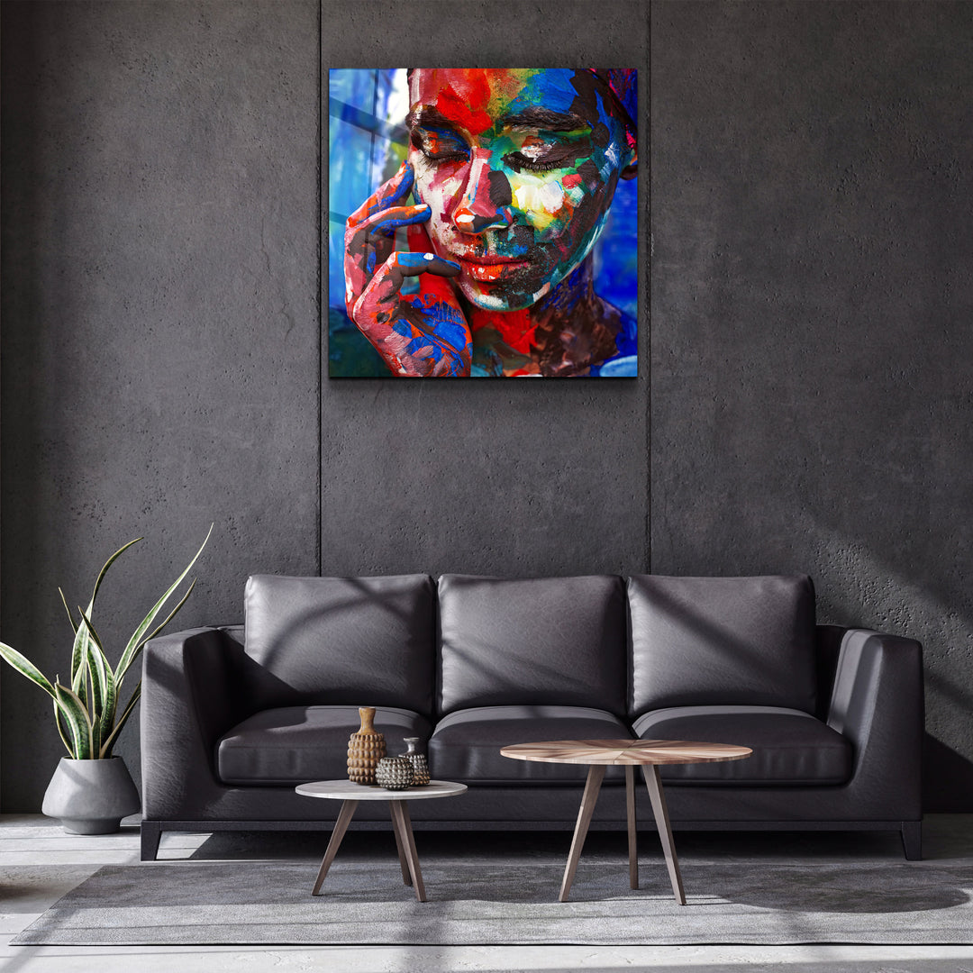 ・"Abstract Colors Woman Portrait"・Glass Wall Art | Artdesigna Glass Printing Wall Arts.