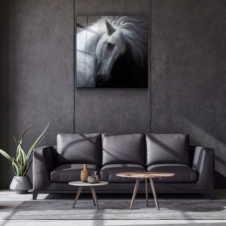 ・"Abstract White Horse"・Glass Wall Art | Artdesigna Glass Printing Wall Arts.