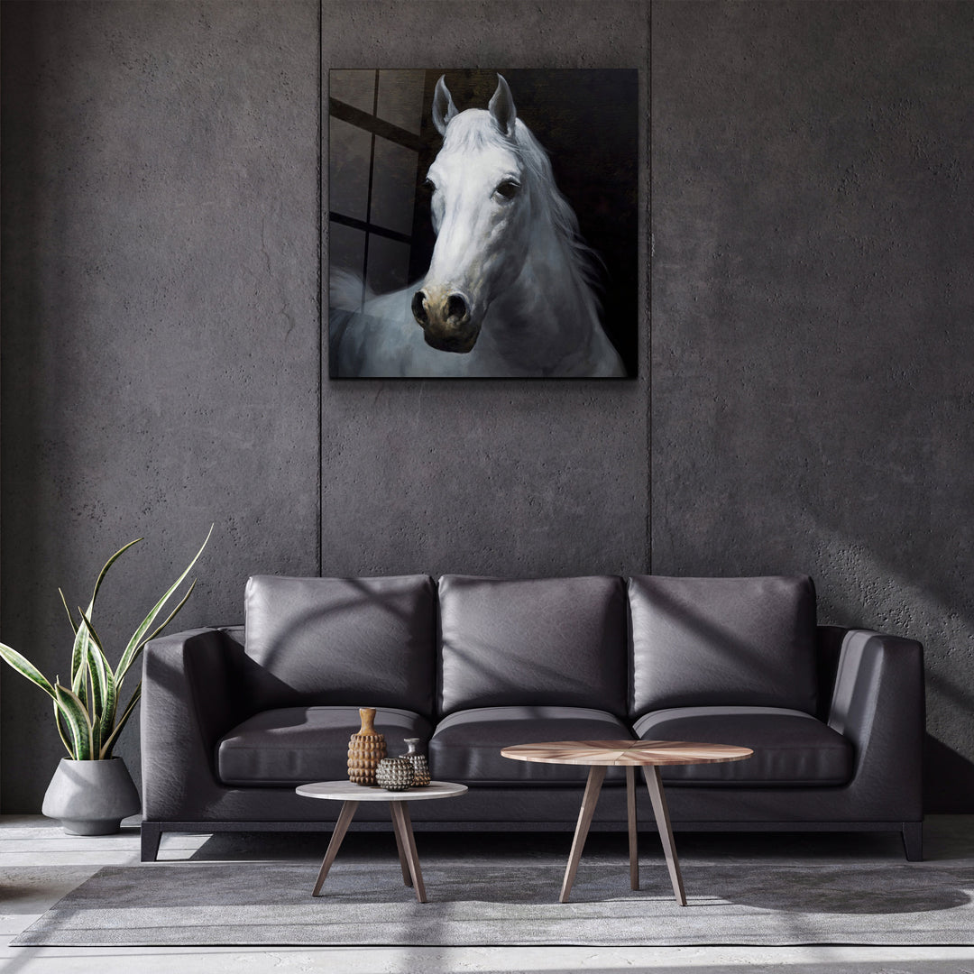 ・"Abstract White Horse V2"・Glass Wall Art | Artdesigna Glass Printing Wall Arts.