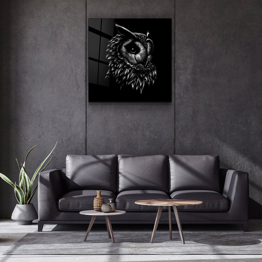 ・"Abstract Black Owl"・Glass Wall Art | Artdesigna Glass Printing Wall Arts.