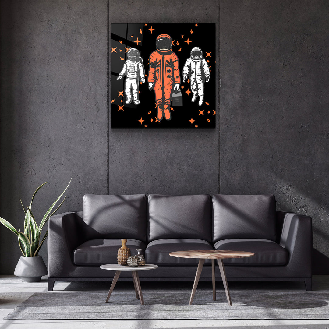 ・"Three Astronauts"・Glass Wall Art | Artdesigna Glass Printing Wall Arts.